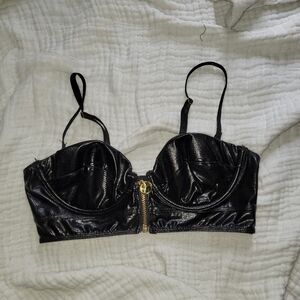 PU leather zipper bra